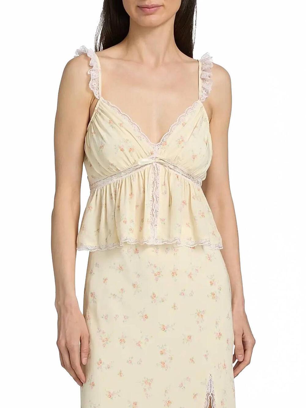 NEW LOVESHACKFANCY nicoleta floral laced top in lemon haze